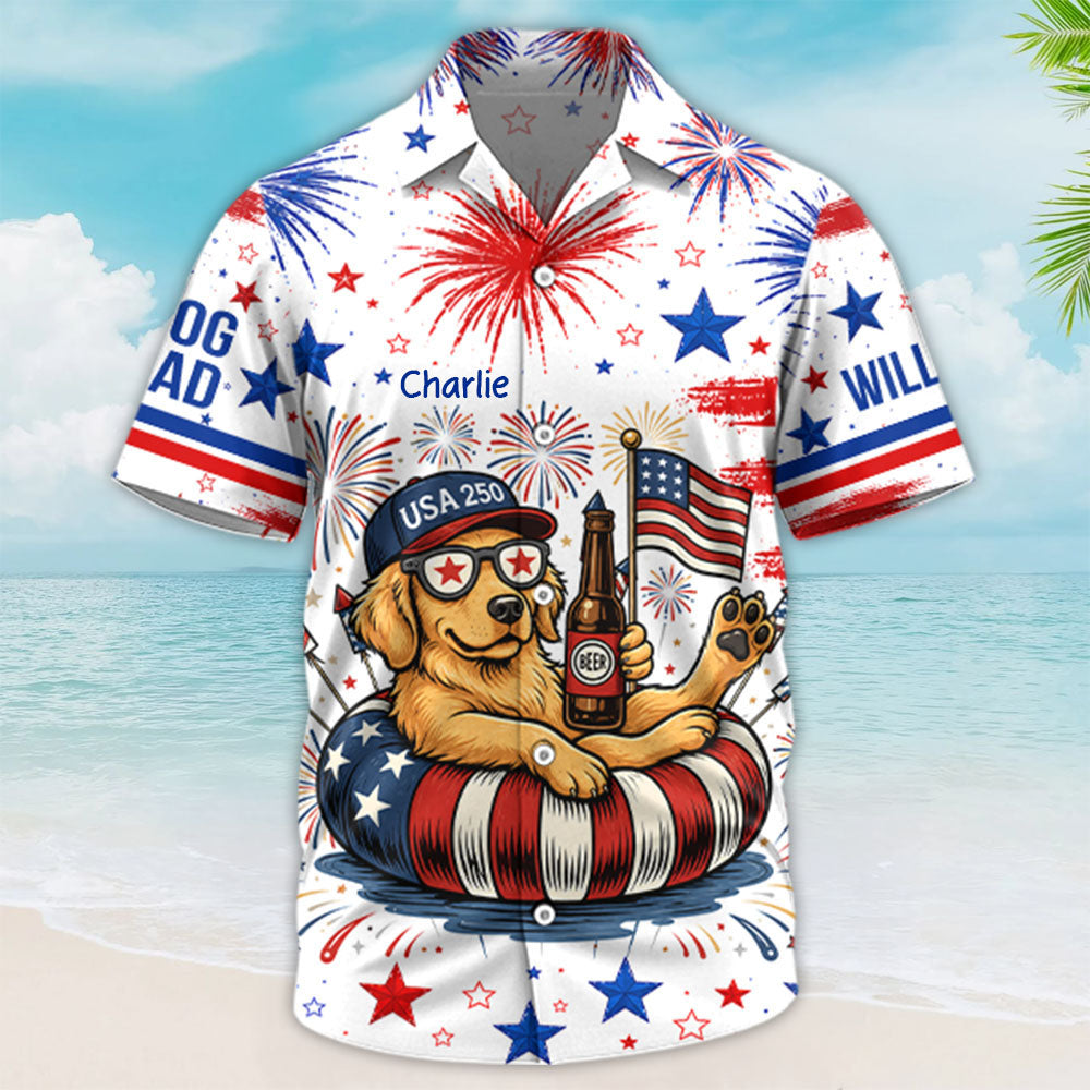 Funny Dog Beer American Flag, Personalized Hawaiian Shirt, Custom Photo Dog Gift For Dog Lovers, For Patriotic 4th of July, America 250 Years T1807 T24