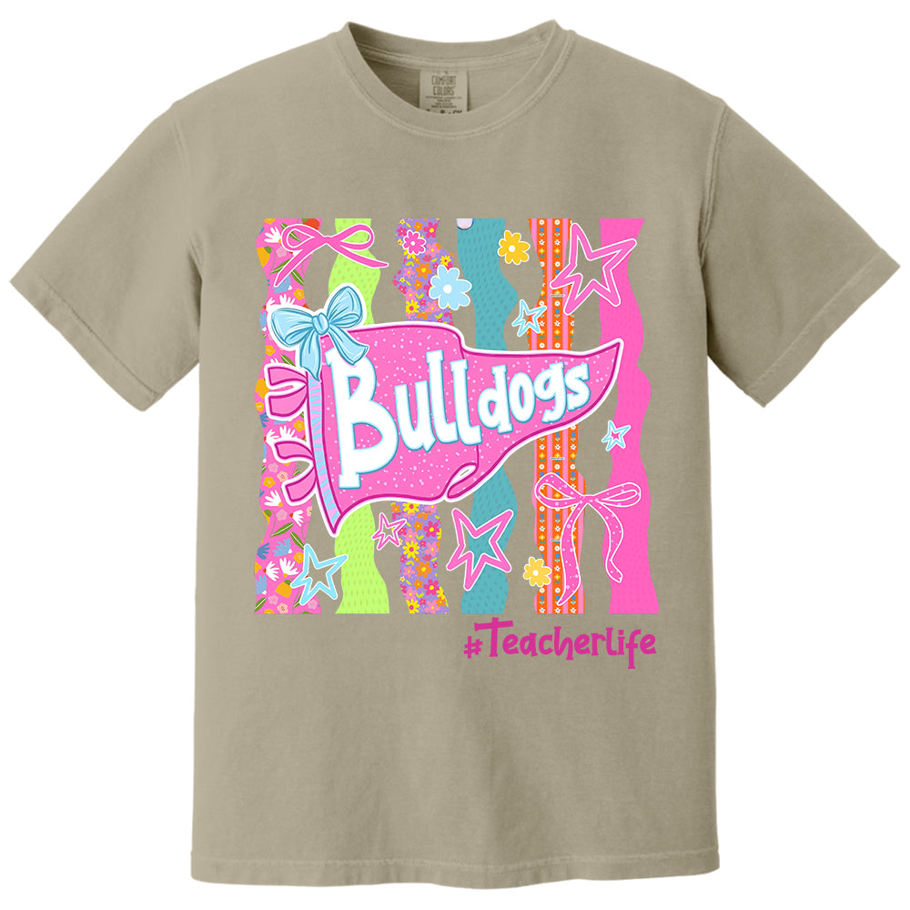 Personalized Mascot Spirit Shirt, Custom Team Name Bow Pennant Tee, Colorful School Spirit Teacher T-Shirt T24