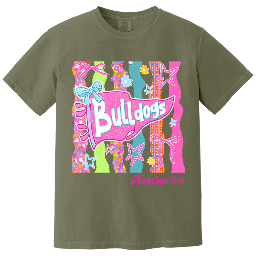 Personalized Mascot Spirit Shirt, Custom Team Name Bow Pennant Tee, Colorful School Spirit Teacher T-Shirt T24