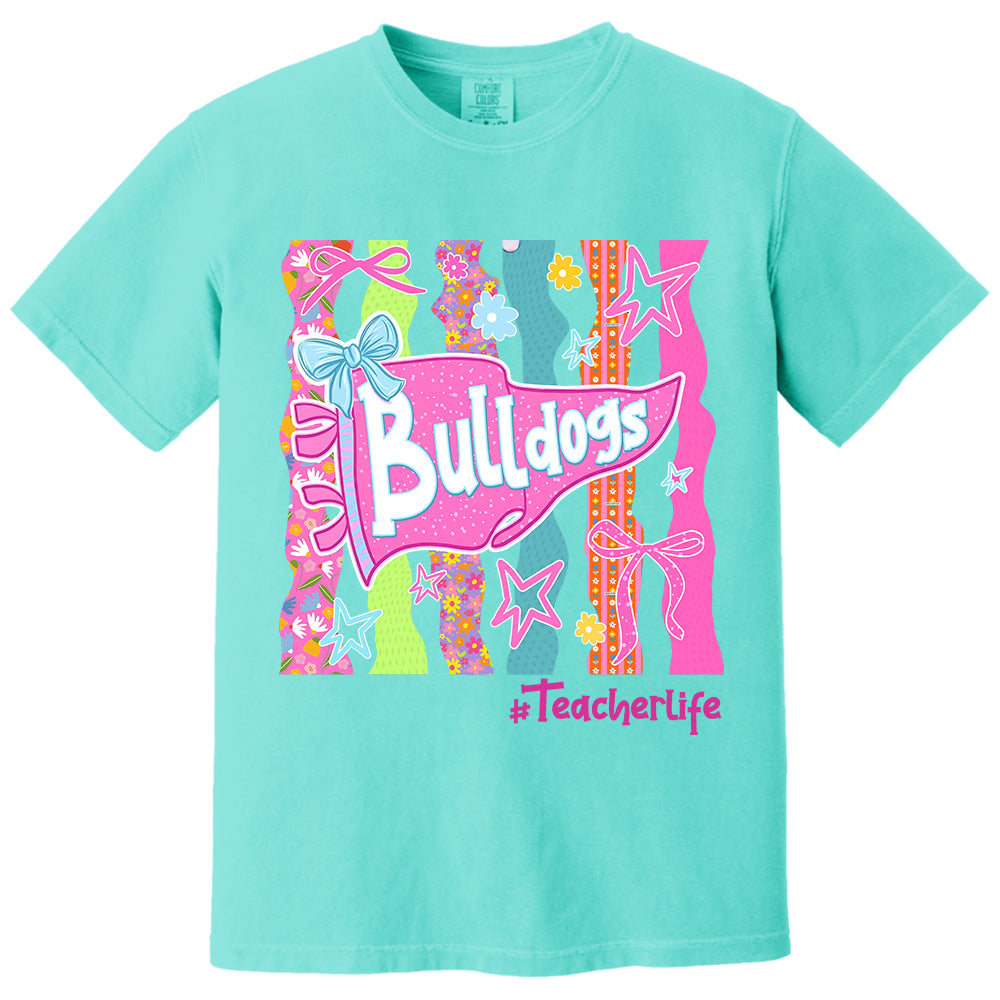 Personalized Mascot Spirit Shirt, Custom Team Name Bow Pennant Tee, Colorful School Spirit Teacher T-Shirt T24