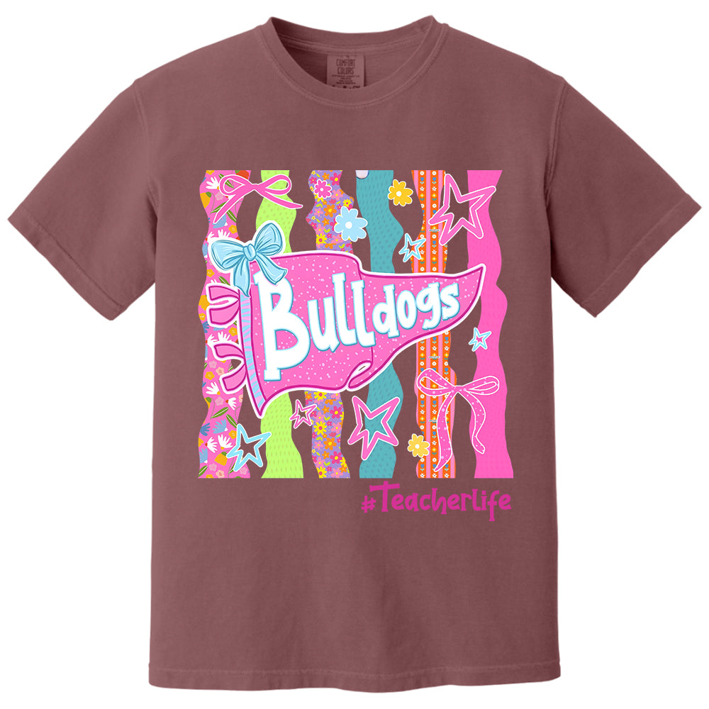 Personalized Mascot Spirit Shirt, Custom Team Name Bow Pennant Tee, Colorful School Spirit Teacher T-Shirt T24