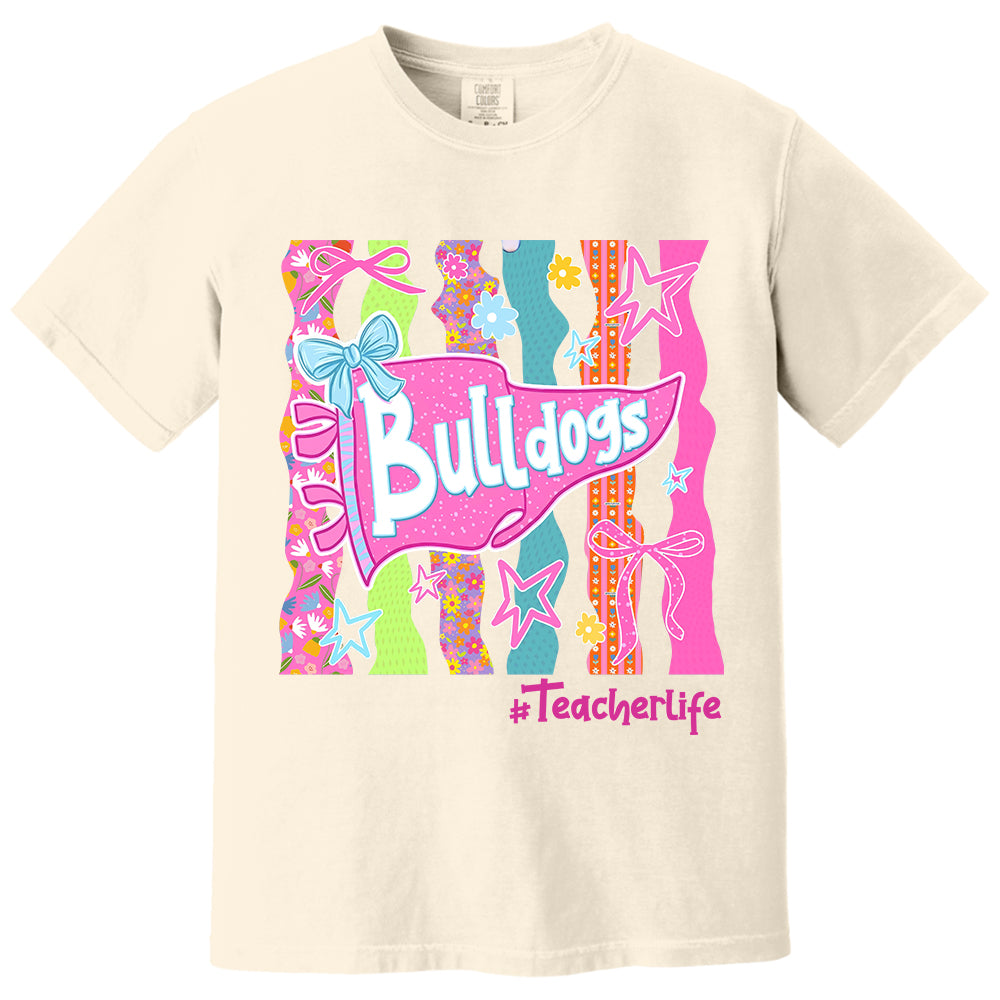 Personalized Mascot Spirit Shirt, Custom Team Name Bow Pennant Tee, Colorful School Spirit Teacher T-Shirt T24