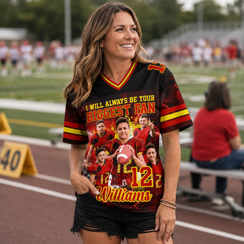 Custom Photo Football Jersey I Will Always Be Your Biggest Fan Game Day Shirt For Football Mom Dad Family