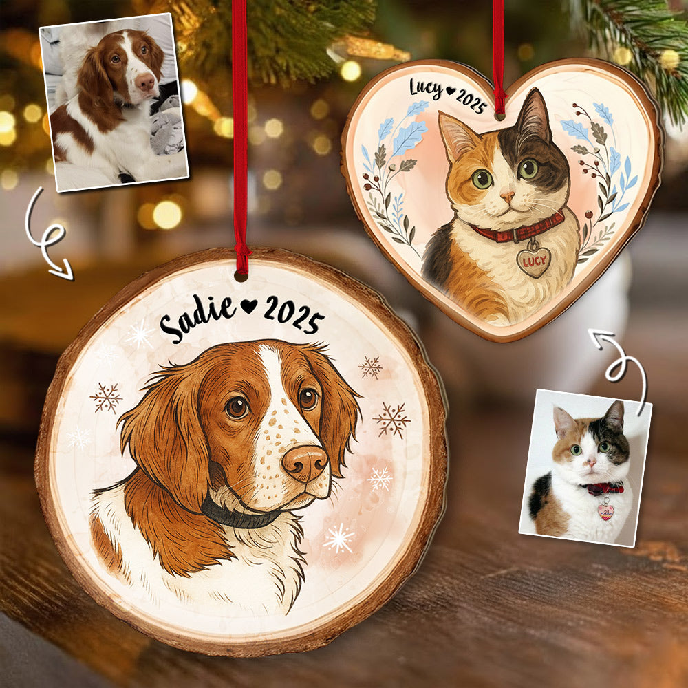 Personalized Pet Portrait From Photo Ornament, Dog Christmas Acrylic Ornament, Pet Lover Gift T1807 Li29