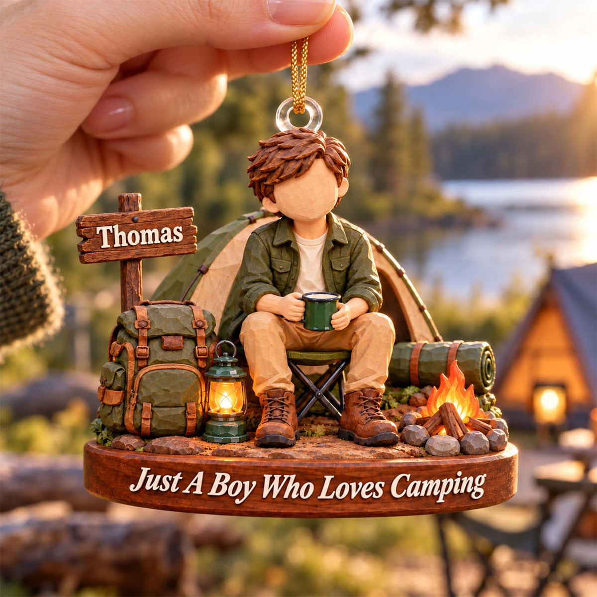 Just A Boy Who Loves Camping, Personalized Camping Ornament, Custom Name Gift, Gift For Camping Lovers MI209 Pt99