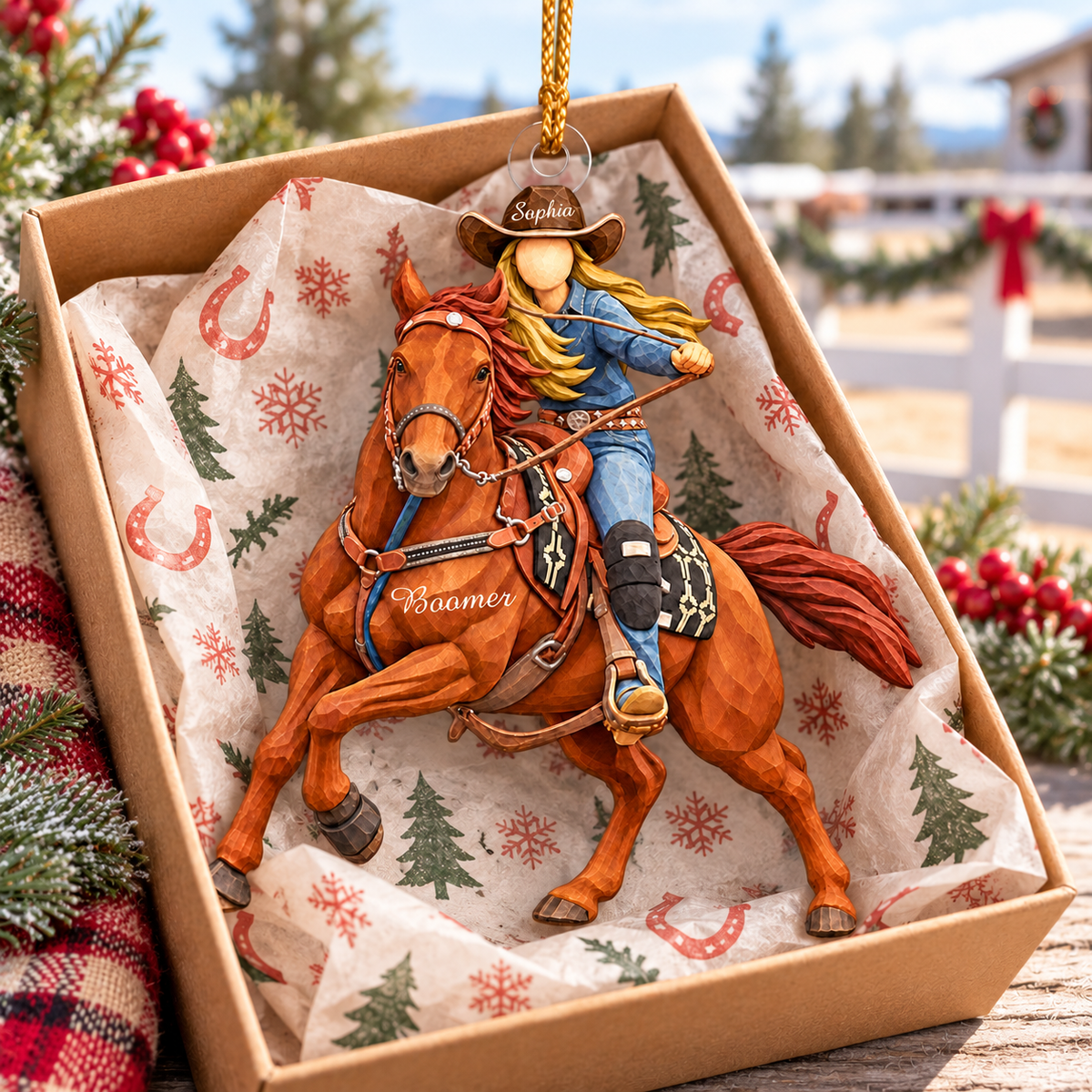 Custom Ornament Gift For Cowboys - Personalized Photo Ornament Gift For Horse Lovers - Christmas Cowgirls Ornament (Girl) VH01