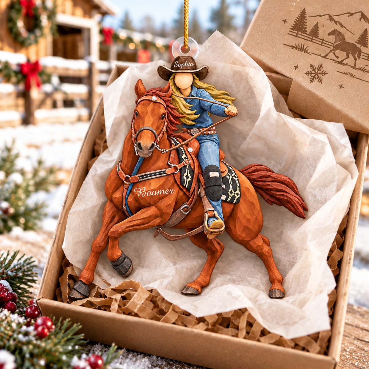 Custom Ornament Gift For Cowboys - Personalized Photo Ornament Gift For Horse Lovers - Christmas Cowgirls Ornament (Girl) VH01