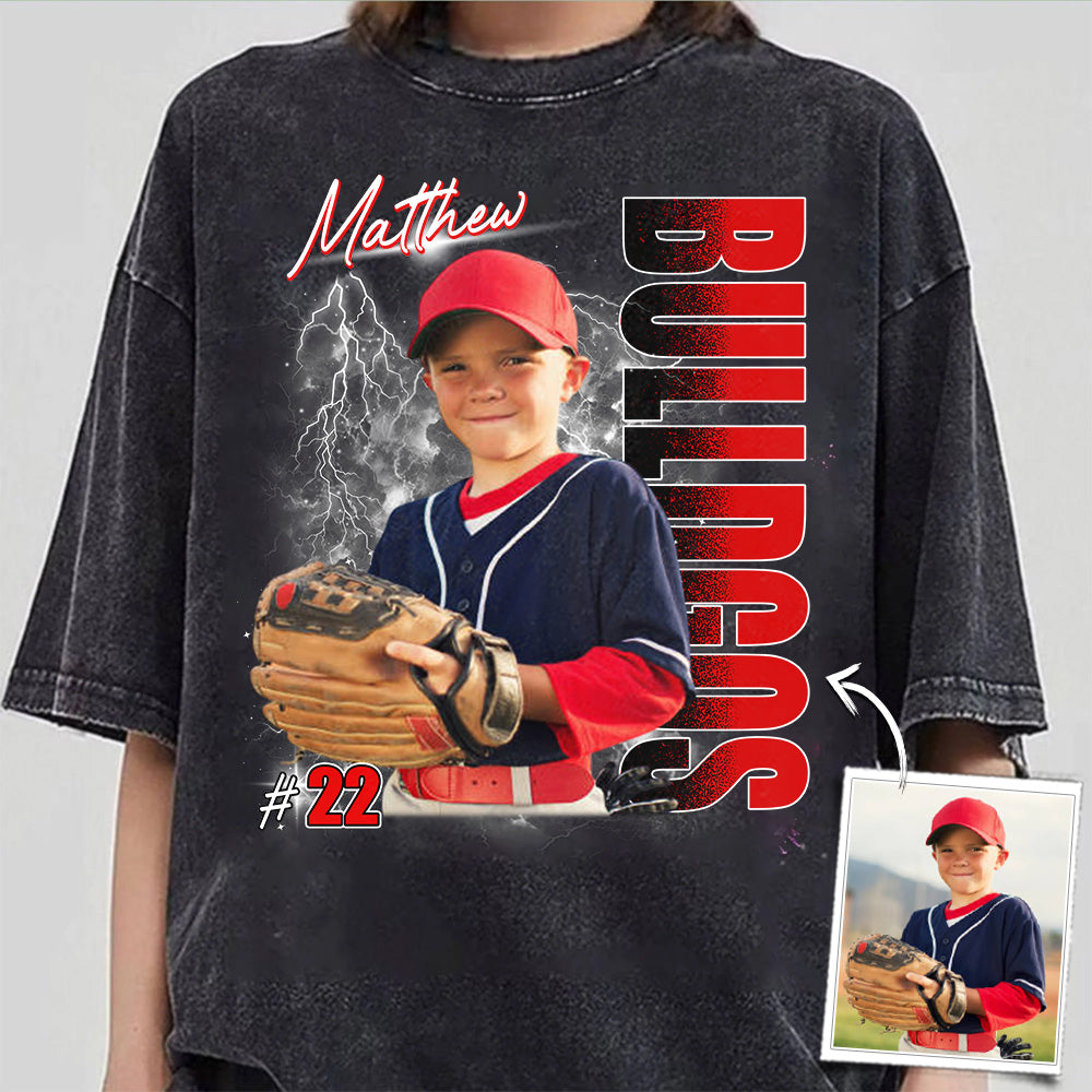 Custom Photo Baseball Player Shirt - Personalized Team Name School Name Bootleg Shirt Vr2 Na02