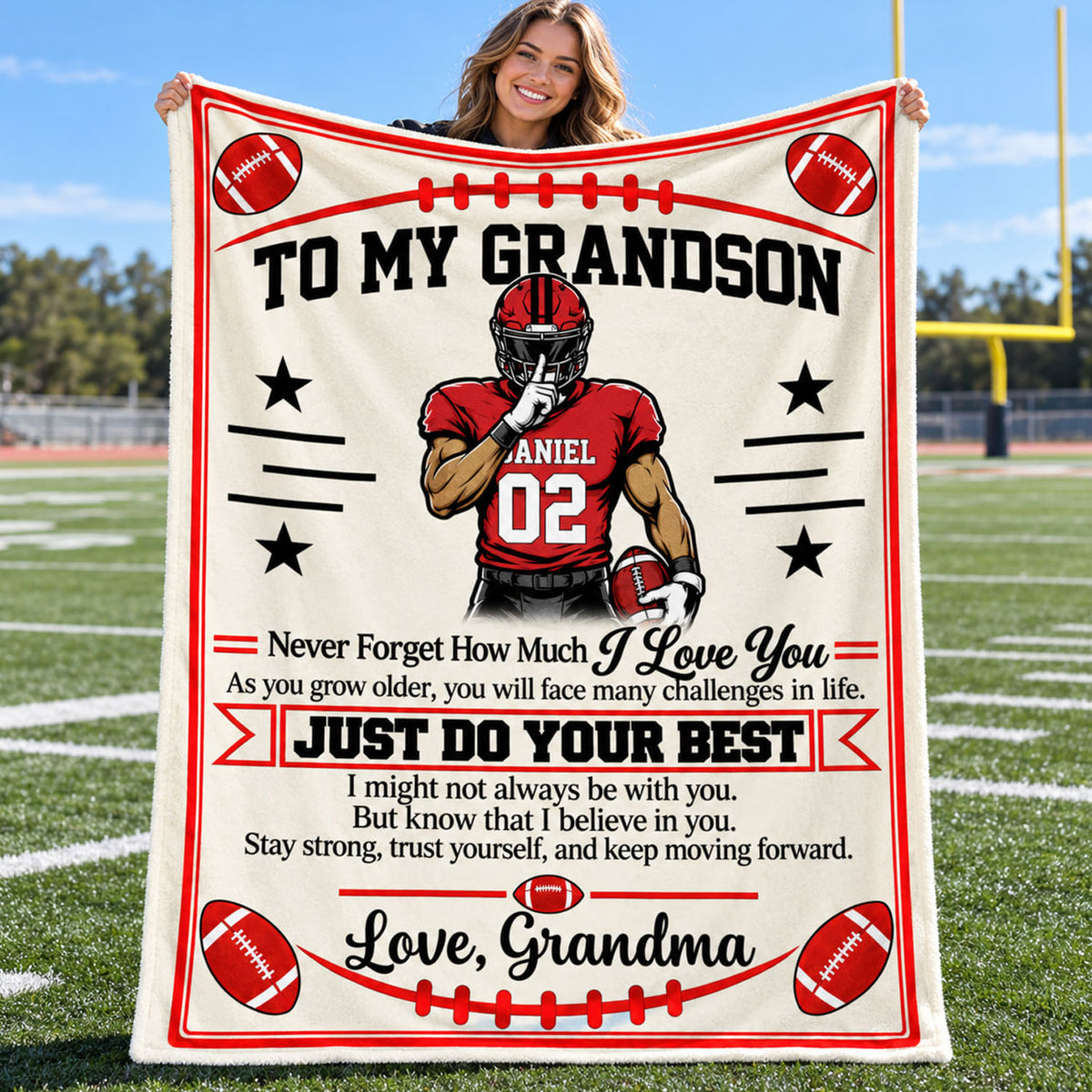 Personalized Football Blanket for Grandson, Custom Name & Number Football Player Throw Blanket,Gift from Grandma Na02 Nh00 KL07