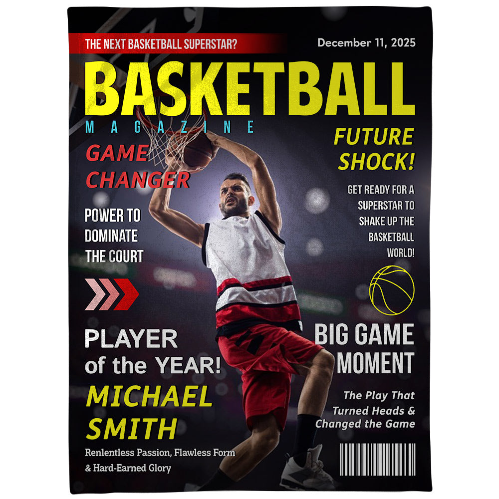 Personalized Basketball Magazine Cover Blanket - Basketball Lovers Gift