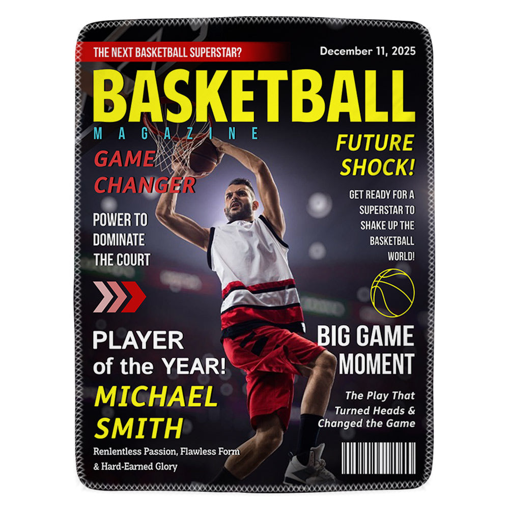 Personalized Basketball Magazine Cover Blanket - Basketball Lovers Gift