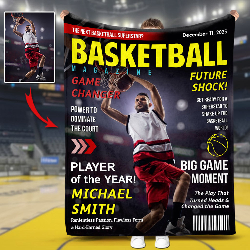 Personalized Basketball Magazine Cover Blanket - Basketball Lovers Gift