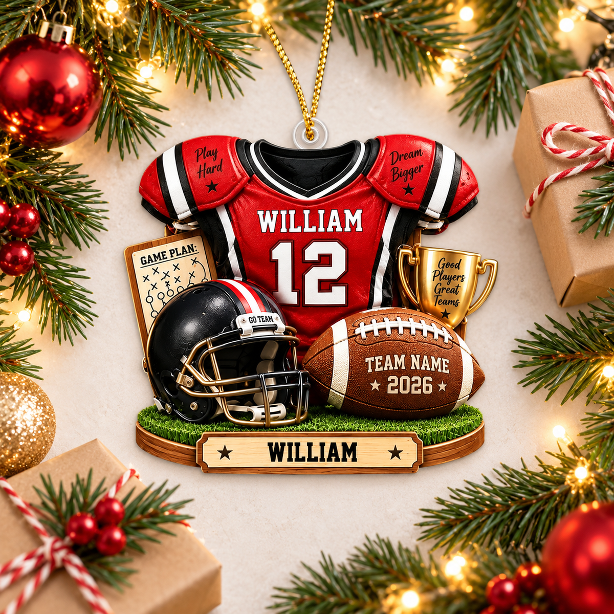 Personalized Football Ornament 2026, Custom Jersey & Helmet Keepsake Vr2 T24