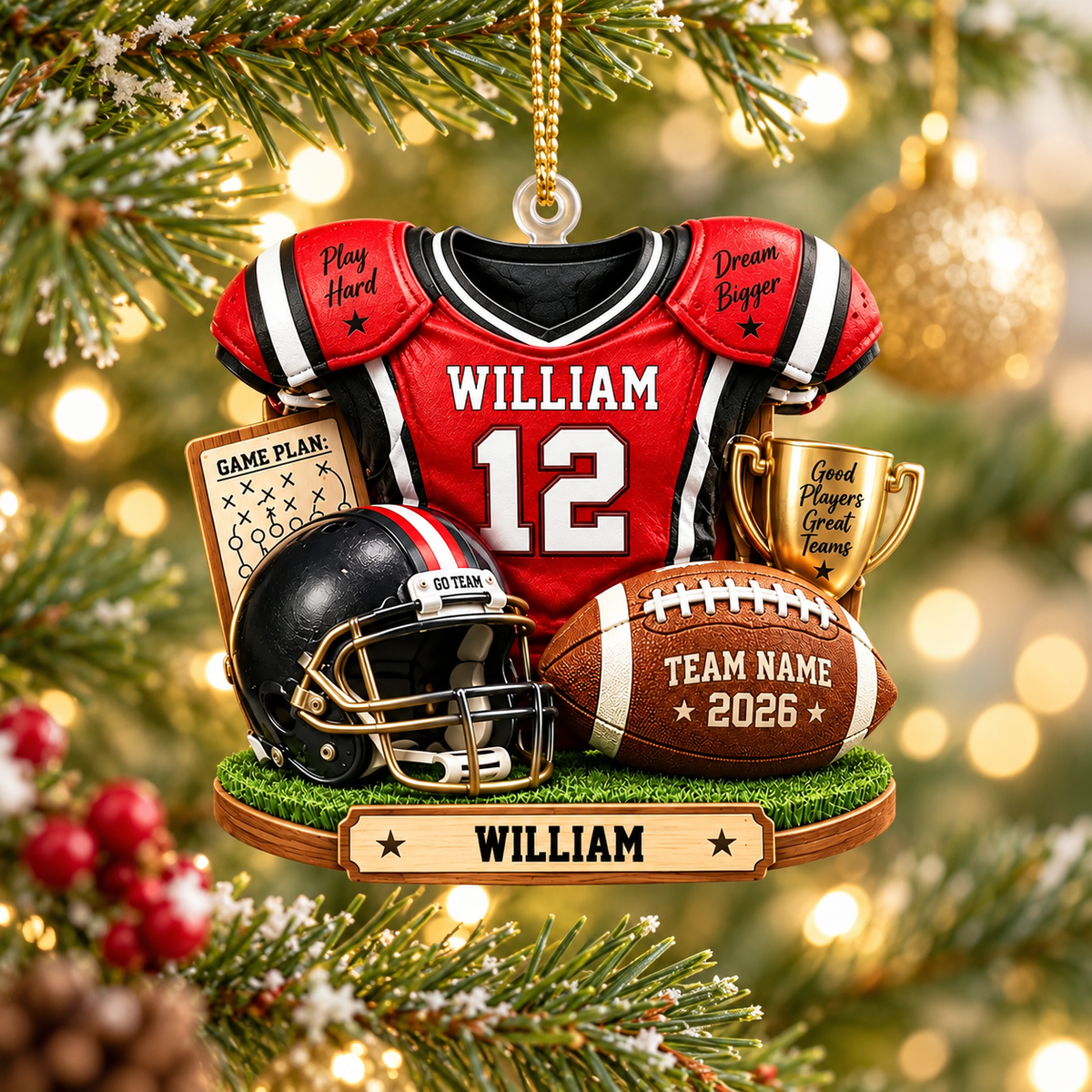 Personalized Football Ornament 2026, Custom Jersey & Helmet Keepsake Vr2 T24