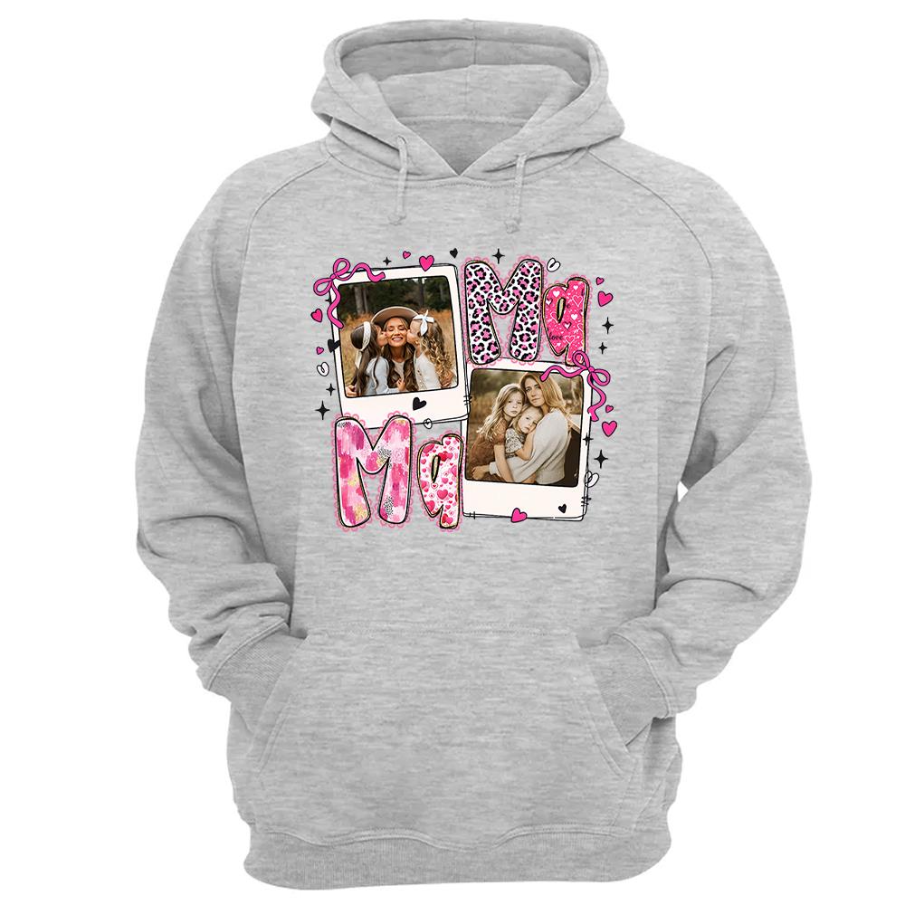 Custom Mama Valentine Glitter Upload Photo Shirt, Leopard Checkered Valentine  Nh00