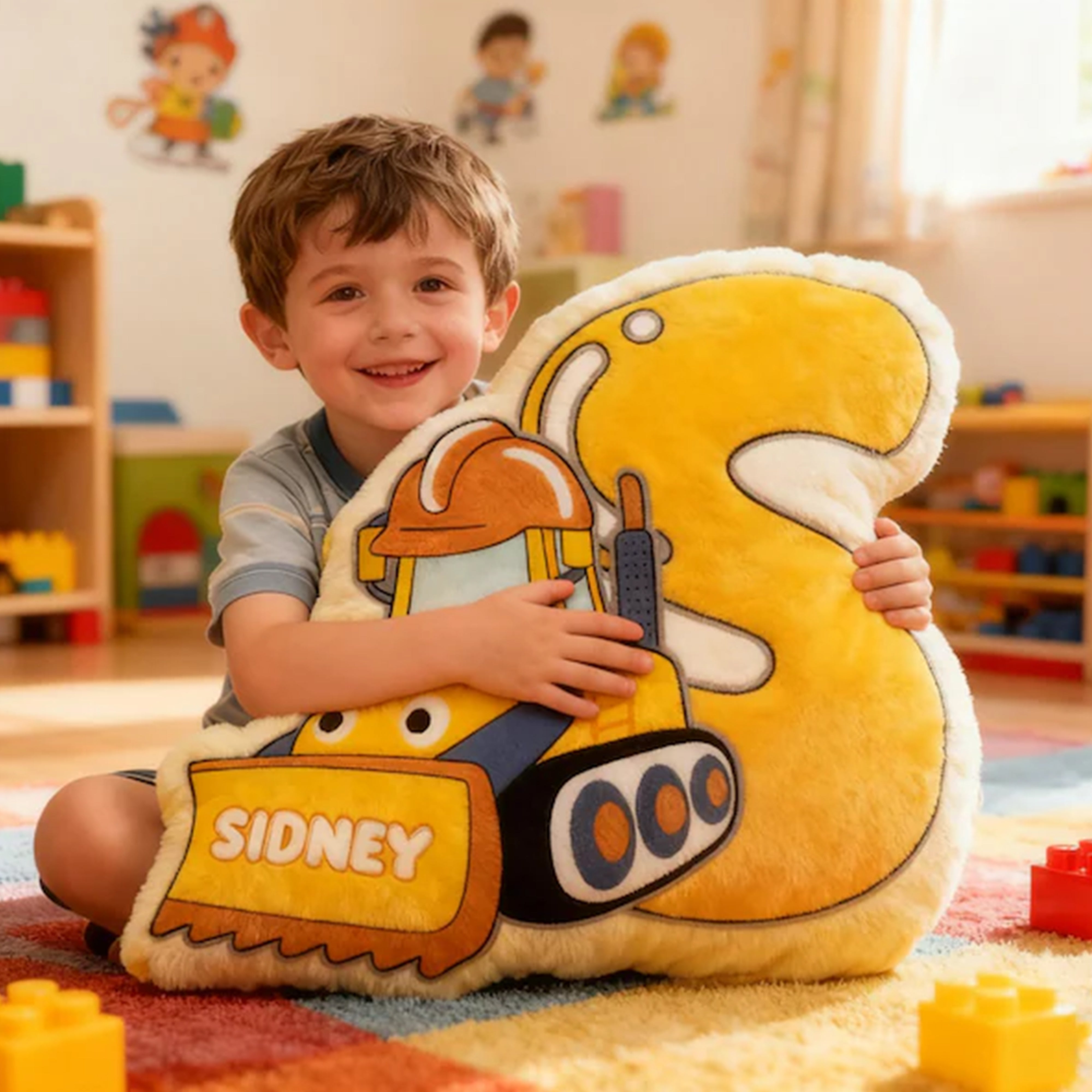Personalized Boy Letter Pillow, Initial Pillow with name, Alphabet Excavator Letter Boy, Names Pillow, Christmas Gifts, Birthday Gift for Kids Li29