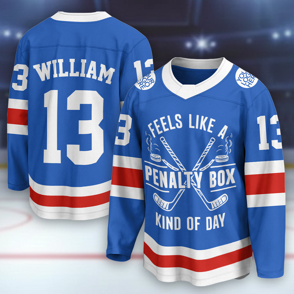 Feels Like A Penalty Box Kind Of Day - Funny Hockey Jersey - Personalized Name and Number Ice Hockey Player A2110 Hv01