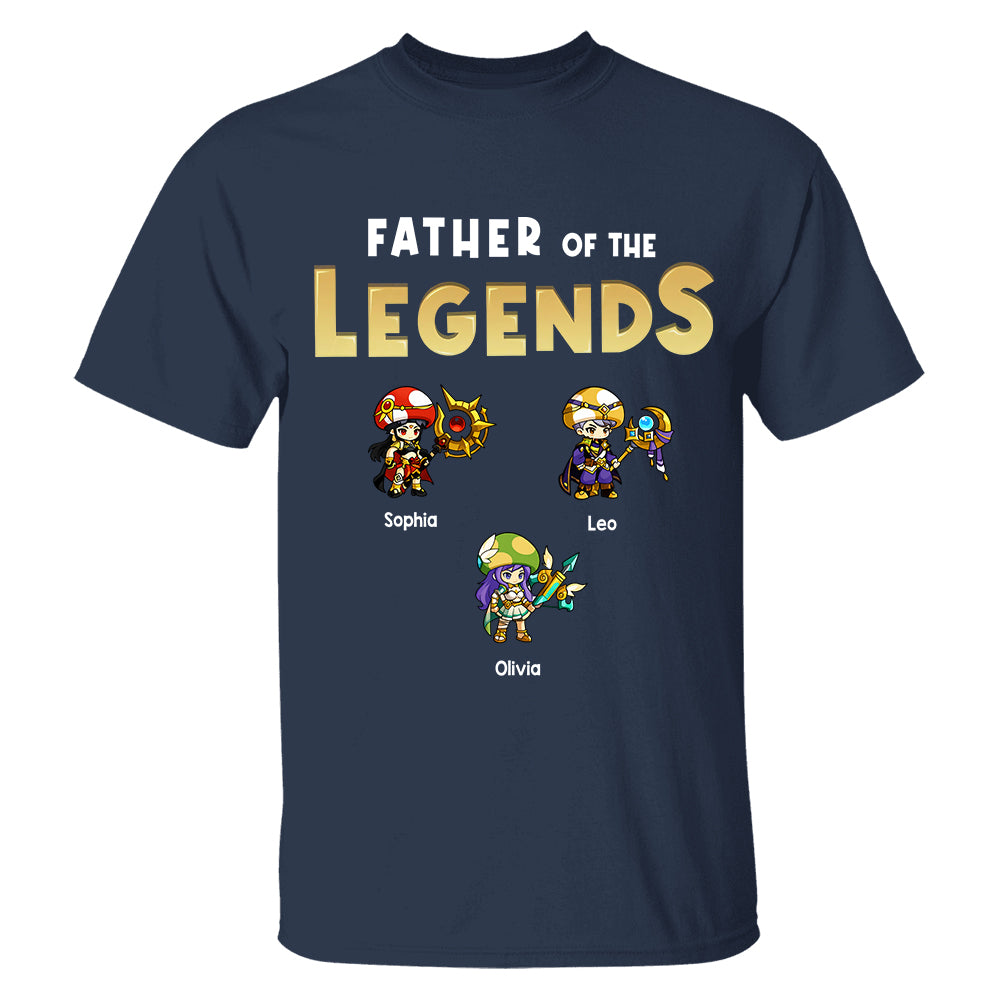 Personalized Father of the Legends Shirt, Custom Gamer Dad Tee With Kids Names, RPG Character Father's Day Gift From Kids, Gaming Papa TH23