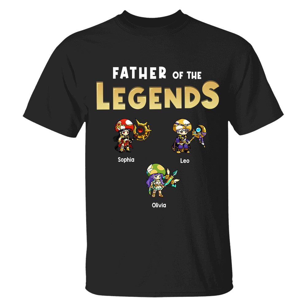 Personalized Father of the Legends Shirt, Custom Gamer Dad Tee With Kids Names, RPG Character Father's Day Gift From Kids, Gaming Papa TH23