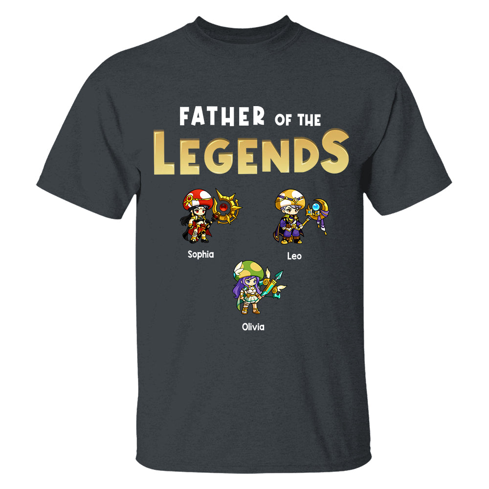 Personalized Father of the Legends Shirt, Custom Gamer Dad Tee With Kids Names, RPG Character Father's Day Gift From Kids, Gaming Papa TH23