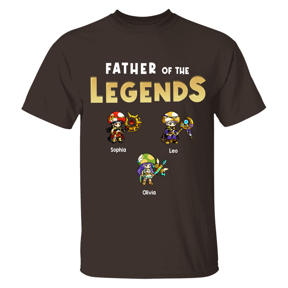 Personalized Father of the Legends Shirt, Custom Gamer Dad Tee With Kids Names, RPG Character Father's Day Gift From Kids, Gaming Papa TH23