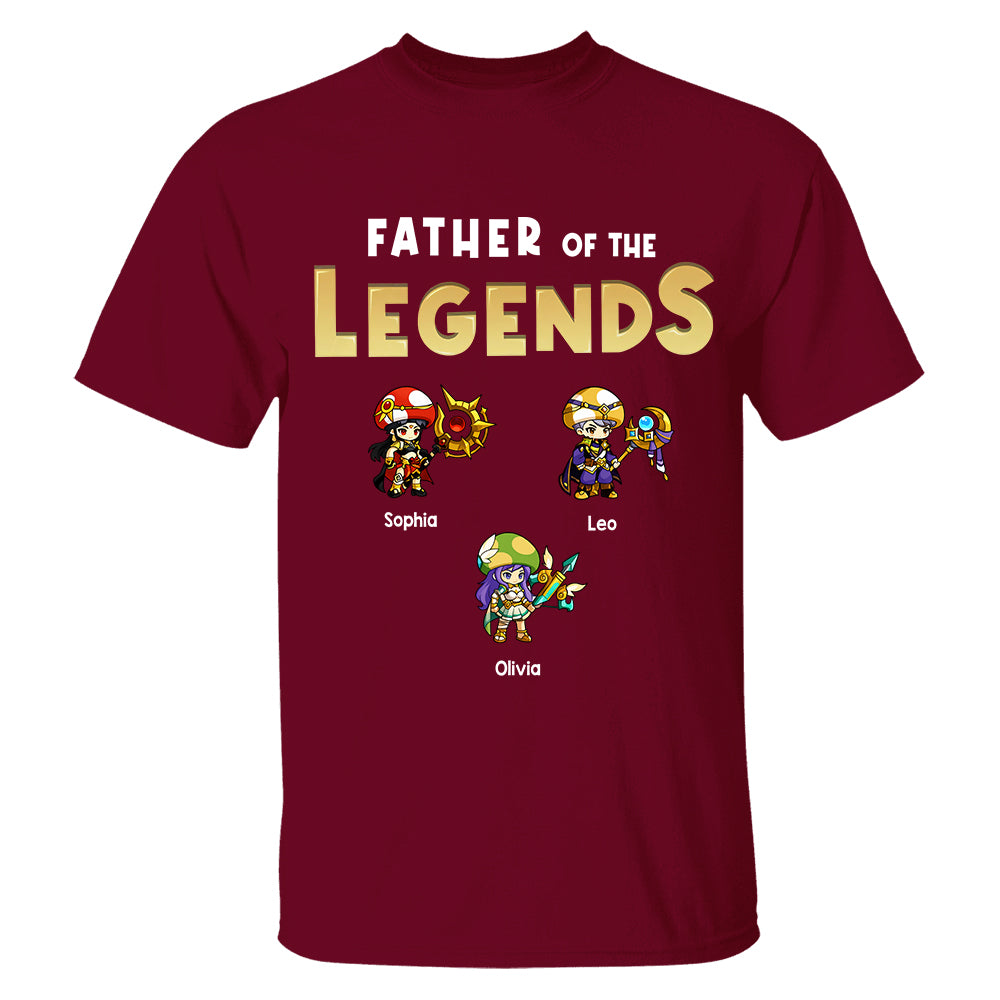 Personalized Father of the Legends Shirt, Custom Gamer Dad Tee With Kids Names, RPG Character Father's Day Gift From Kids, Gaming Papa TH23