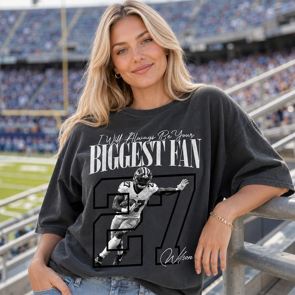 Personalized I'll Always Be Your Biggest Fan Shirt, Custom Photo Name & Number Football Player L0411 Hv01