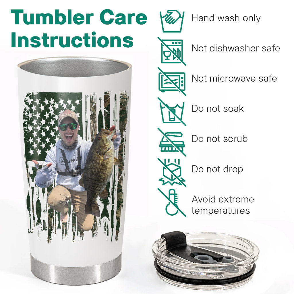 Fishing Gifts for Men Him Personalized Upload Photo Tumbler for Bass Fisherman, Largemouth Bass Tumbler for Him, Dad, Fathers Day Gifts, Lake Fishing Dad Pt99