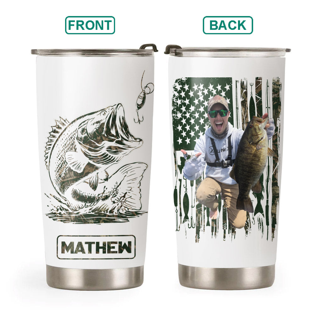 Fishing Gifts for Men Him Personalized Upload Photo Tumbler for Bass Fisherman, Largemouth Bass Tumbler for Him, Dad, Fathers Day Gifts, Lake Fishing Dad Pt99