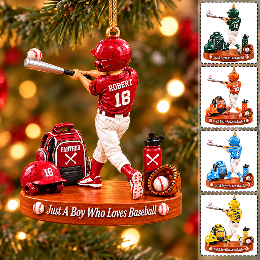 Just A Boy Who Loves Baseball, Personalized Baseball Ornament, Custom Boy Baseball Gift, Custom Player Name Ornament Na02 T24 NT01