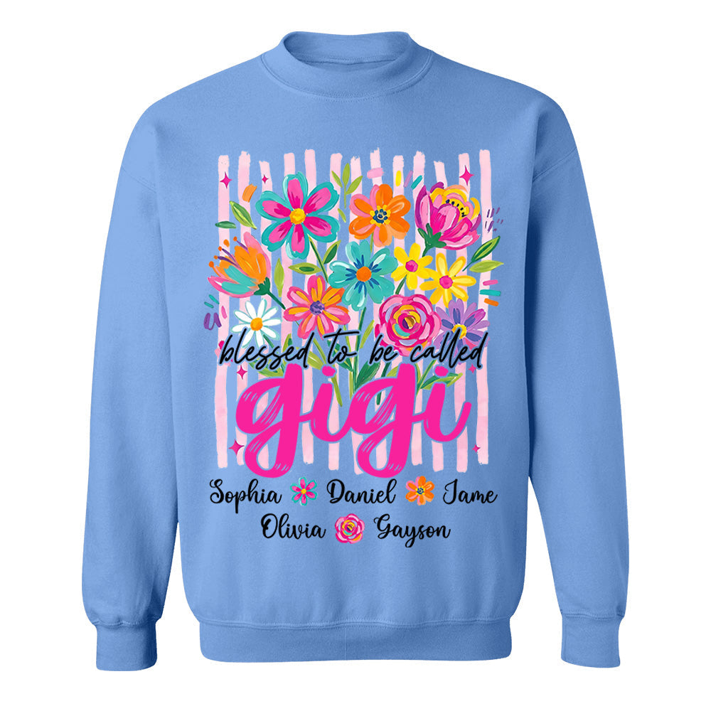 Blessed To Be Called Gigi, Personalized Grandma Shirt With Grandkids Name Custom, Striped Boho Floral Brushstroke Wildflower, Gift For Grandma Mom, Gift For Mother's Day MI209 VH01