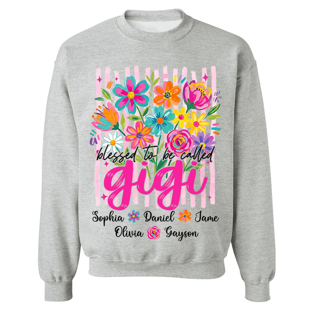 Blessed To Be Called Gigi, Personalized Grandma Shirt With Grandkids Name Custom, Striped Boho Floral Brushstroke Wildflower, Gift For Grandma Mom, Gift For Mother's Day MI209 VH01