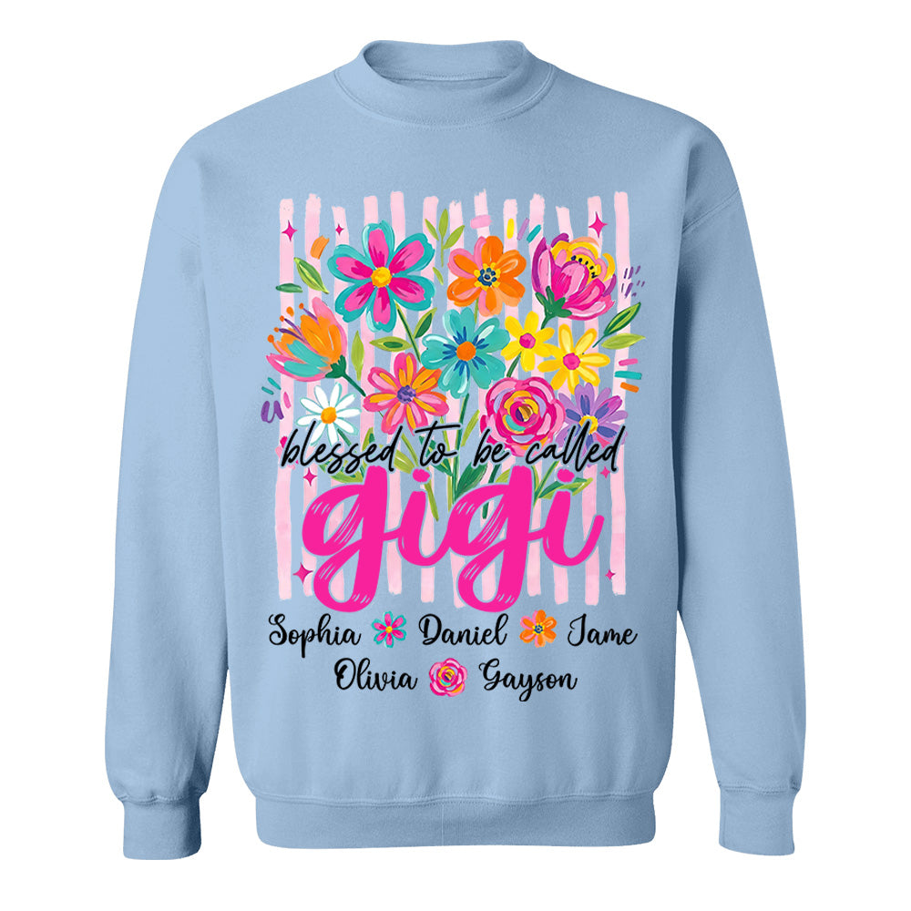 Blessed To Be Called Gigi, Personalized Grandma Shirt With Grandkids Name Custom, Striped Boho Floral Brushstroke Wildflower, Gift For Grandma Mom, Gift For Mother's Day MI209 VH01