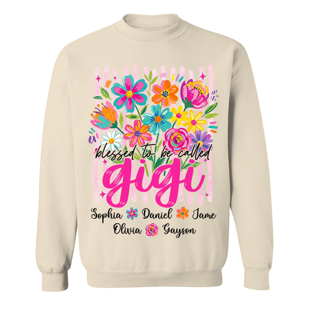 Blessed To Be Called Gigi, Personalized Grandma Shirt With Grandkids Name Custom, Striped Boho Floral Brushstroke Wildflower, Gift For Grandma Mom, Gift For Mother's Day MI209 VH01