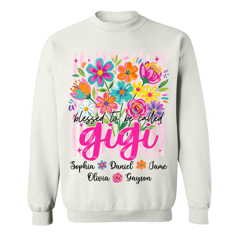 Blessed To Be Called Gigi, Personalized Grandma Shirt With Grandkids Name Custom, Striped Boho Floral Brushstroke Wildflower, Gift For Grandma Mom, Gift For Mother's Day MI209 VH01