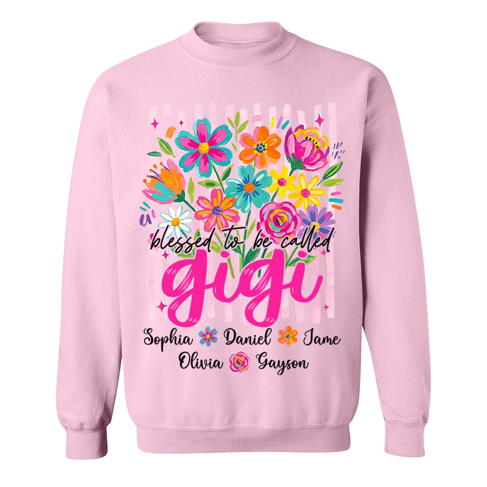 Blessed To Be Called Gigi, Personalized Grandma Shirt With Grandkids Name Custom, Striped Boho Floral Brushstroke Wildflower, Gift For Grandma Mom, Gift For Mother's Day MI209 VH01