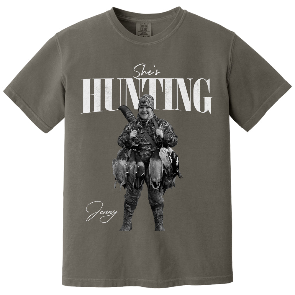 She's Hunting - Washed Tee Retro Bootleg Shirt For Hunting T1807
