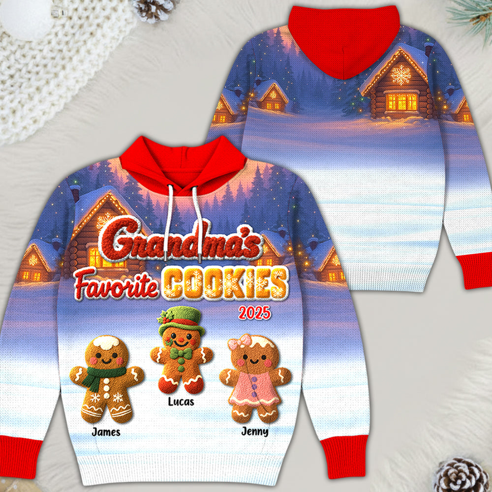 Grandma's Favorite Cookie Crochet Faux Yarn Texture Personalized All Over Print Shirt For Grandma Hv01