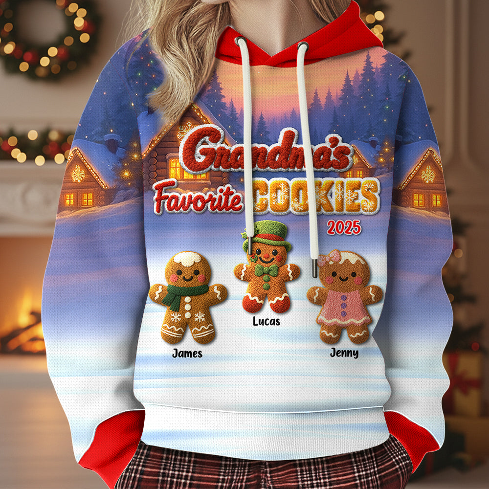 Grandma's Favorite Cookie Crochet Faux Yarn Texture Personalized All Over Print Shirt For Grandma Hv01