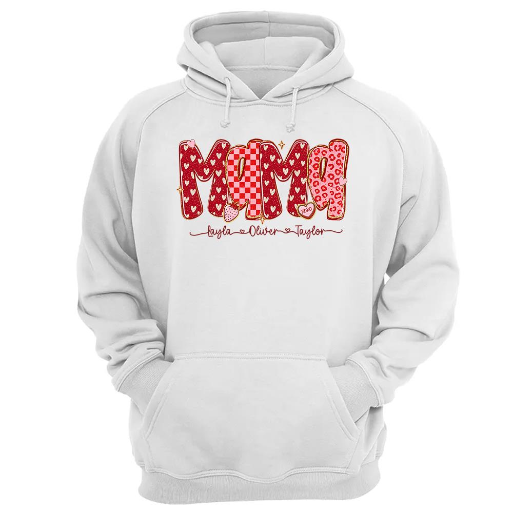 Custom Mama Valentine Glitter Shirt, Leopard Checkered Valentine Nh00