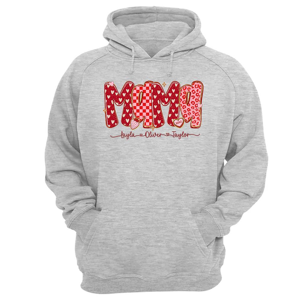 Custom Mama Valentine Glitter Shirt, Leopard Checkered Valentine Nh00