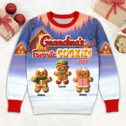 Grandma's Favorite Cookie Crochet Faux Yarn Texture Personalized All Over Print Shirt For Grandma Hv01