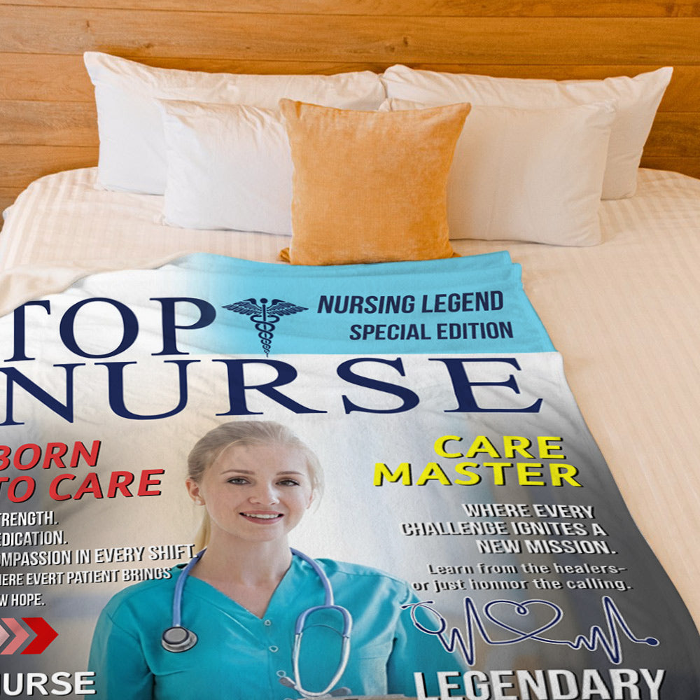 Personalized Top Nurse Magazine Cover Blanket-Gift for Nurse