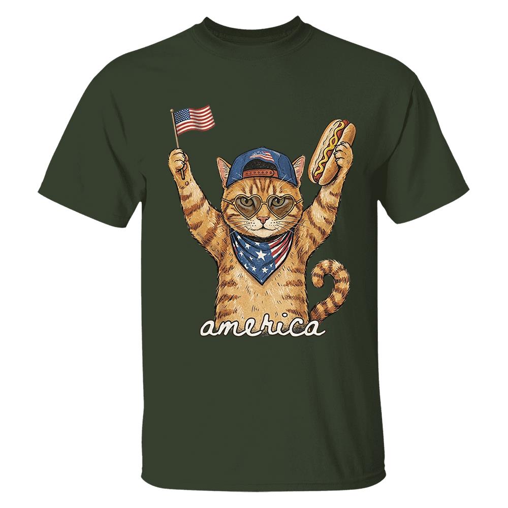 Custom Photo Pet, Patriotic Cat Shirt, Cat Lover Gift, 4th Of July Shirt, America Tee, Independence Day Graphic Nh00