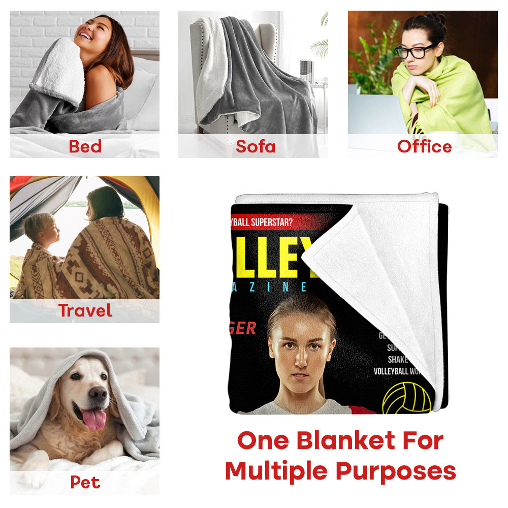 Personalized Volleyball Magazine Cover Blanket - Gift For Volleyball Player