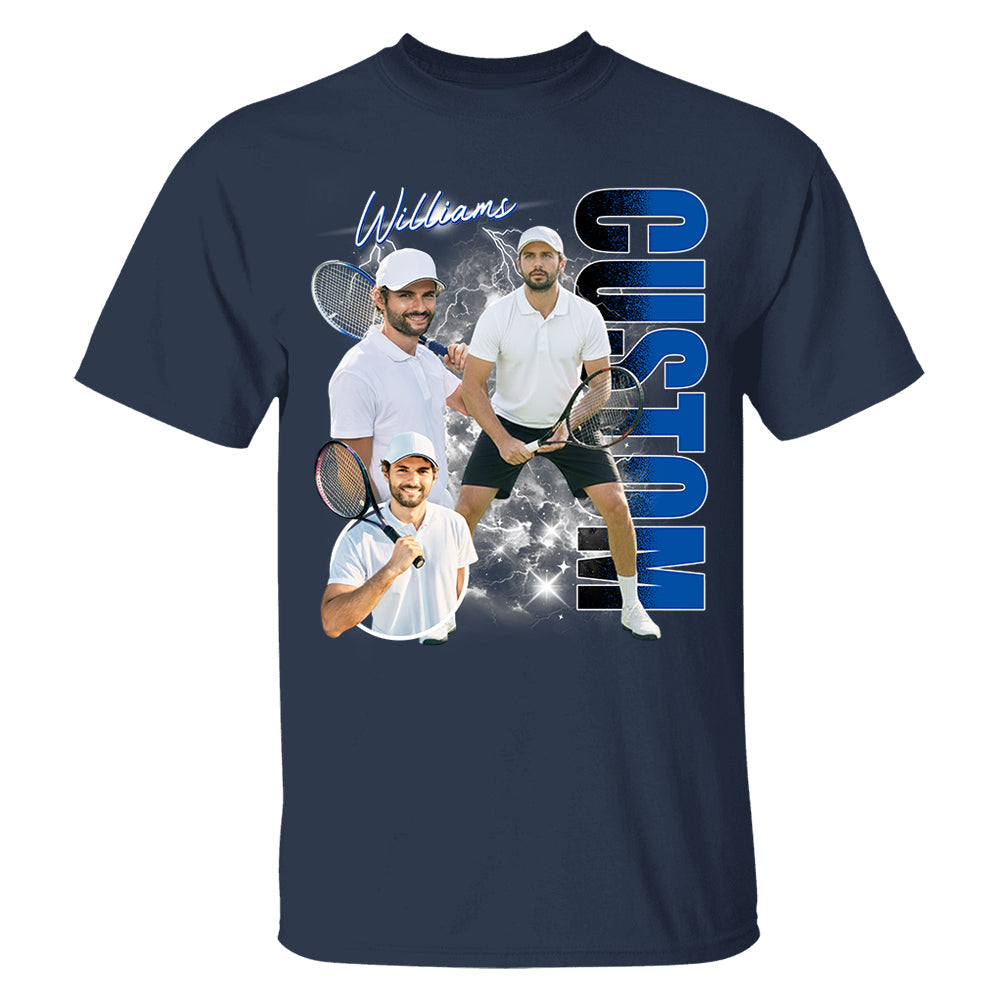 Custom Photo Tennis Player Shirt - Personalized Team Name School Name Bootleg Shirt NA04 T24