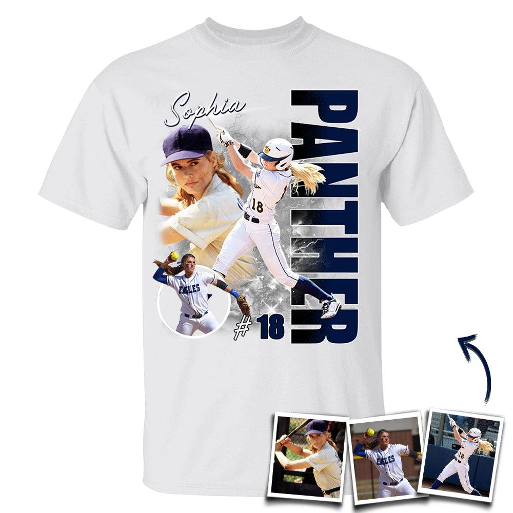 Custom Photo Softball Player Shirt - Personalized Team Name School Name Bootleg Shirt T1807