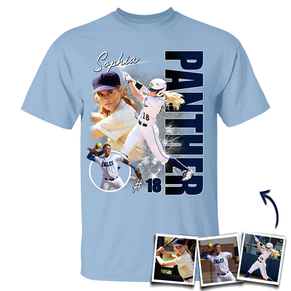 Custom Photo Softball Player Shirt - Personalized Team Name School Name Bootleg Shirt T1807