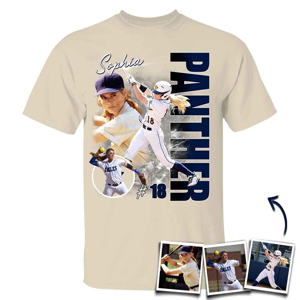 Custom Photo Softball Player Shirt - Personalized Team Name School Name Bootleg Shirt T1807