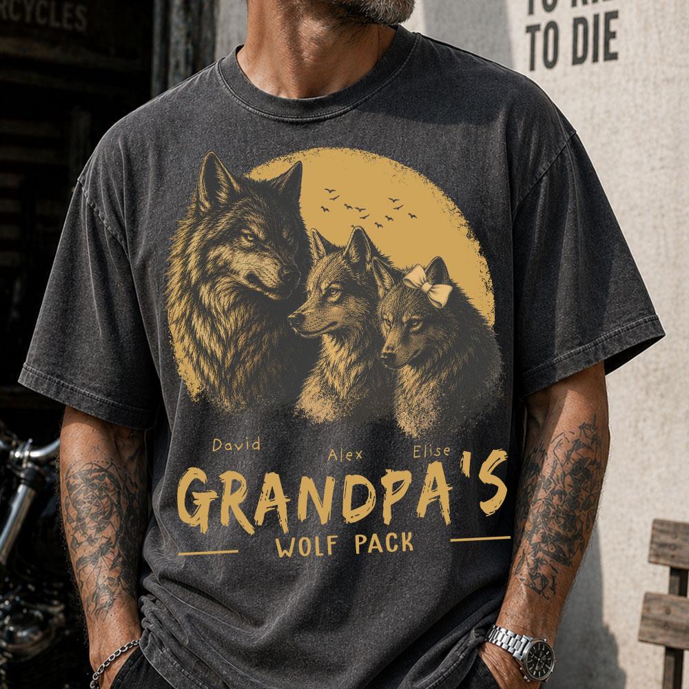 Personalized Grandpa Wolf Pack Shirt Father Day Gifts for Dad Funny Papa Tshirt Cool Daddy Wolf Tee Nh00